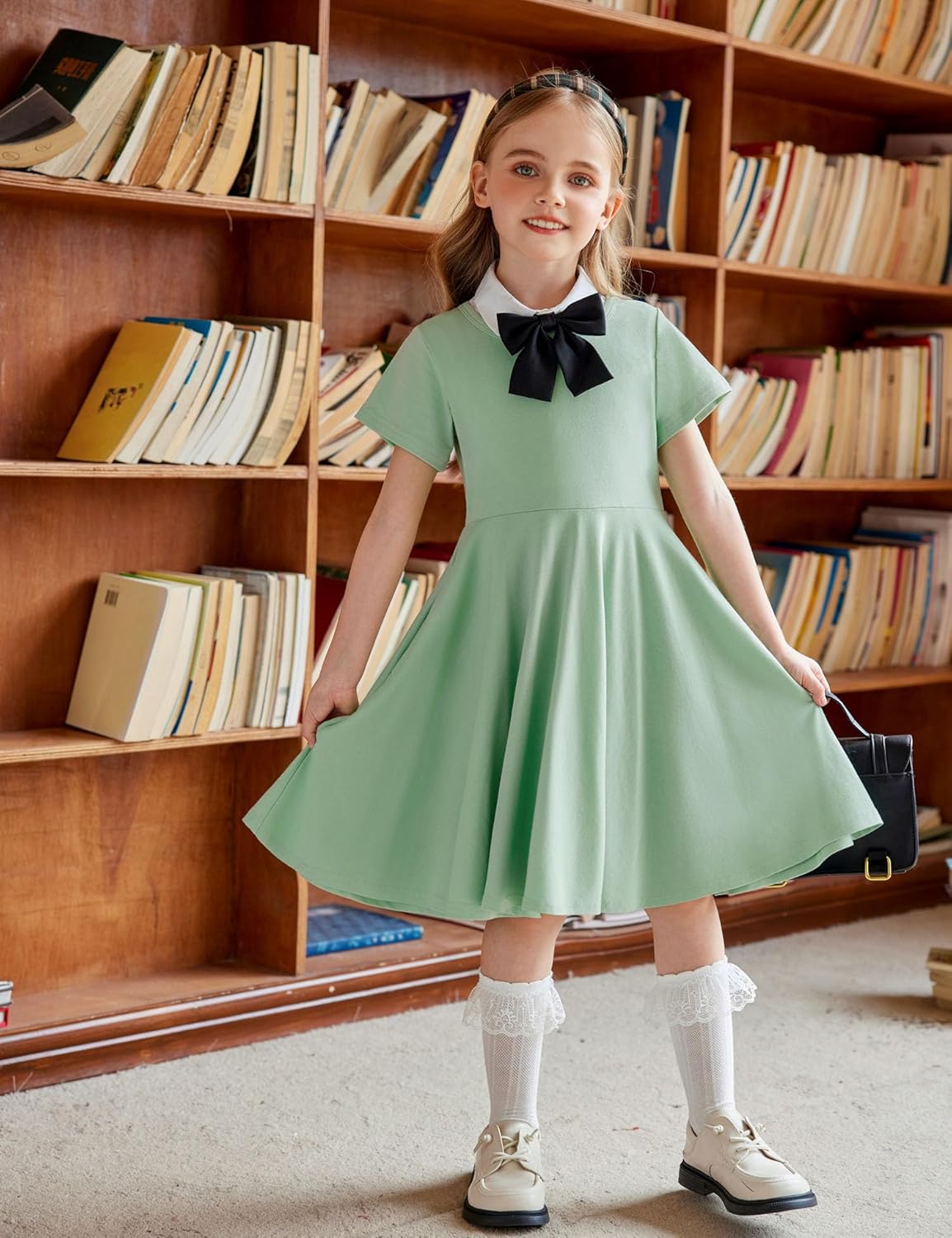 Arshiner Girl's Summer Dresses Short Sleeve Casual Holiday Skater Twirl Dress with Pockets - Image 7