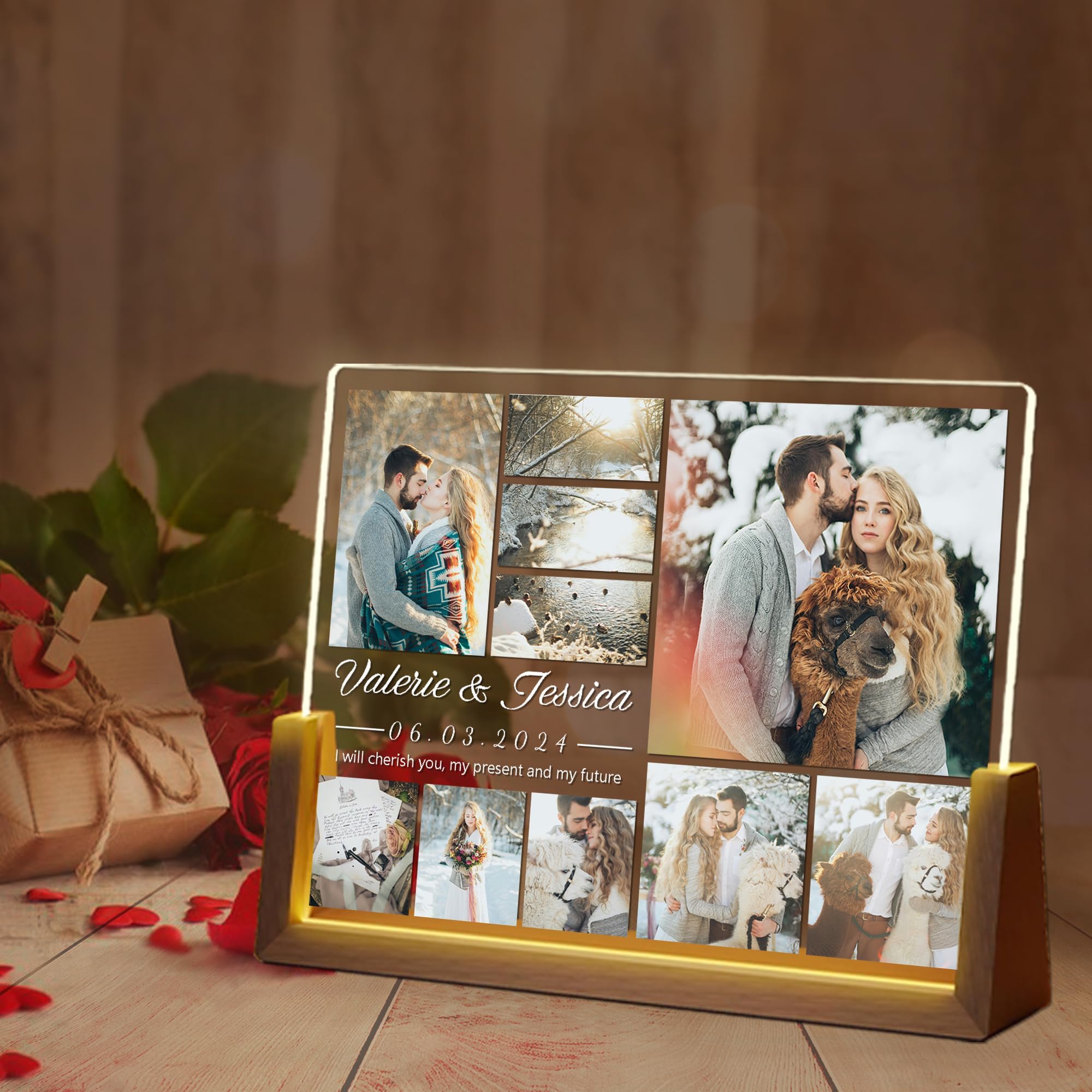 Personalized Valentine's Day Birthday Gifts for Him/Her, Customized Light up Acrylic Picture Frame Boyfriend Girlfriend, Christmas Anniversary Wedding Couple Gifts for Husband Wife