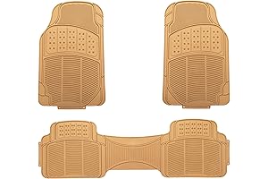 AmazonBasics PVC Faux Rubber Beige Floor Mats - Universal Fit, Waterproof, Pack of 3