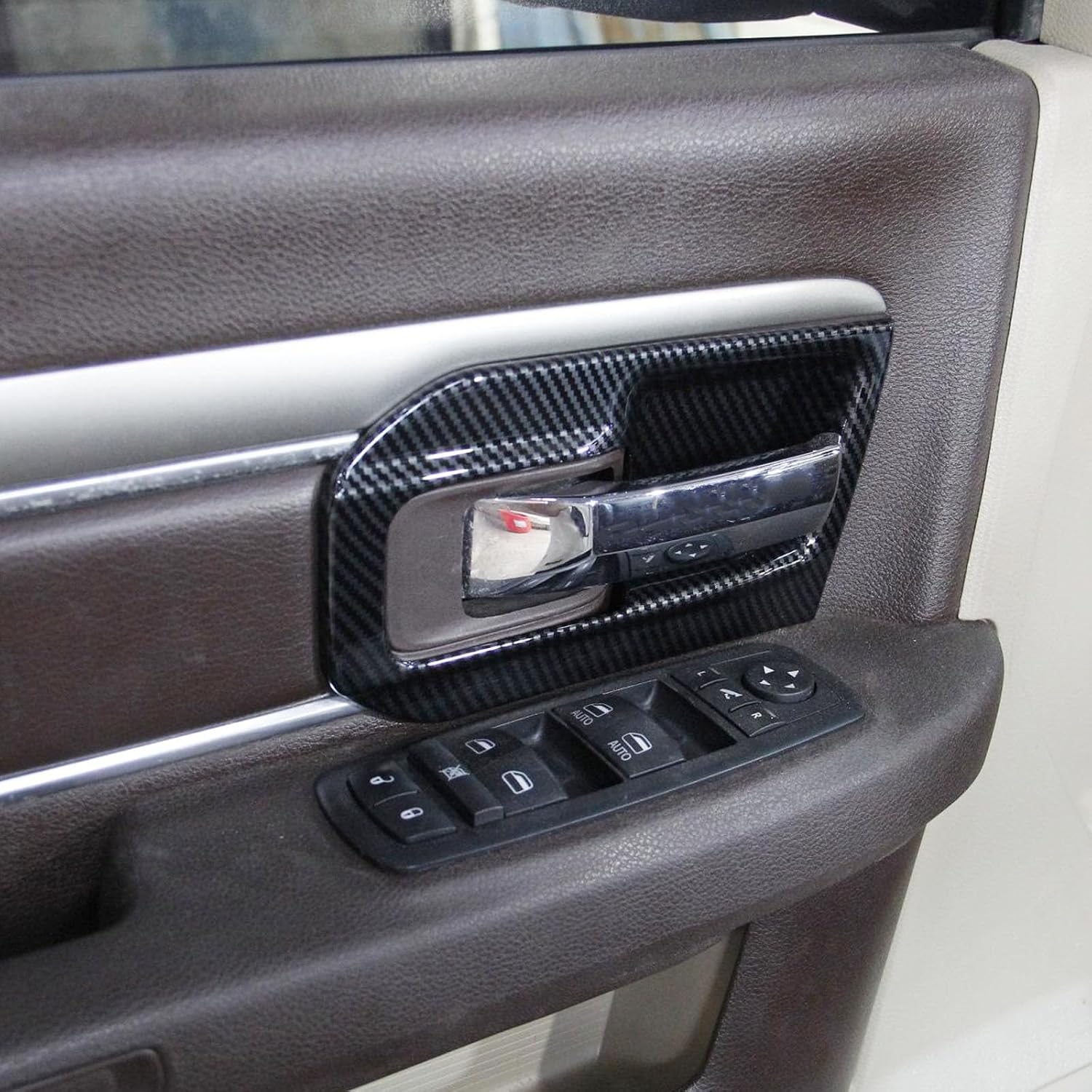 Carbon Fiber Interior Door Handle Bowl Cover Trim for 2014-2018 RAM 1500 2500 3500