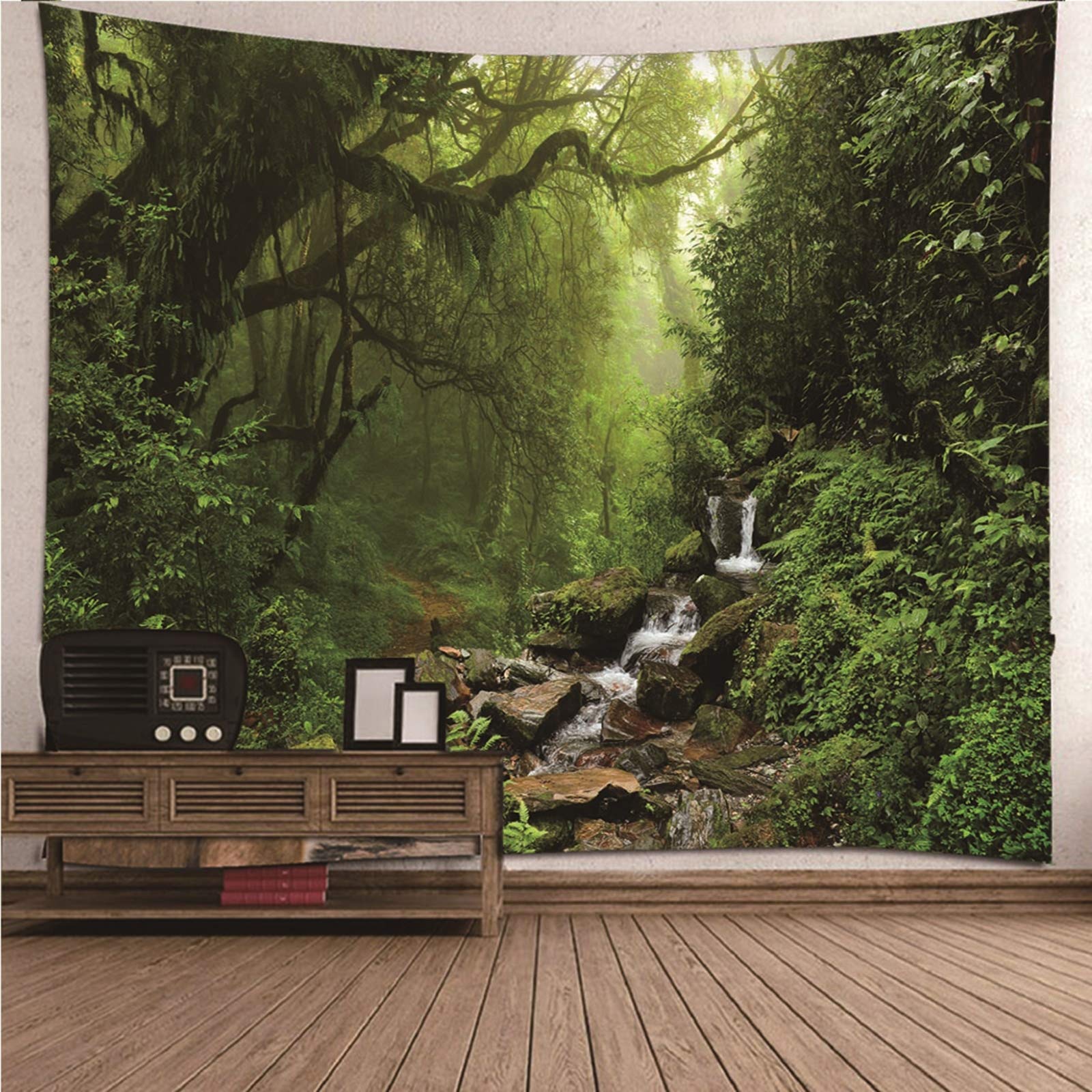 EHOMERY Large Tapestry Men Mens For Bedroom Aesthetic Green Wood Creek Wall Hanging Blanket Living Room Art Décor 150X130Cm