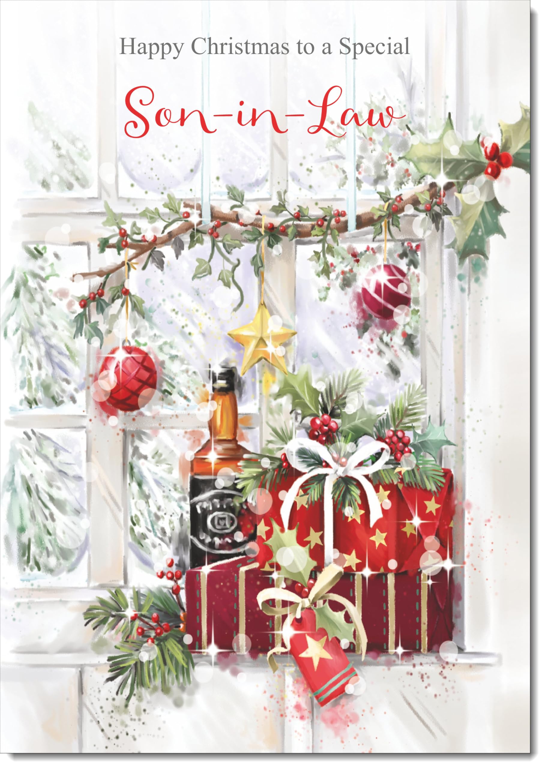 doodlecards Son in Law Christmas Card Wine and Parcels Large A4 Size Christmas Card for Son in Law with Plain Envelope — image 1