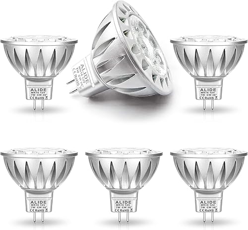 ALIDE Bombillas LED MR16 GU5.3 7W 6000K luz diurna blanca fría brillante, equivalente a halógeno de 50W-75W, foco de bombilla MR16 de 12 V para