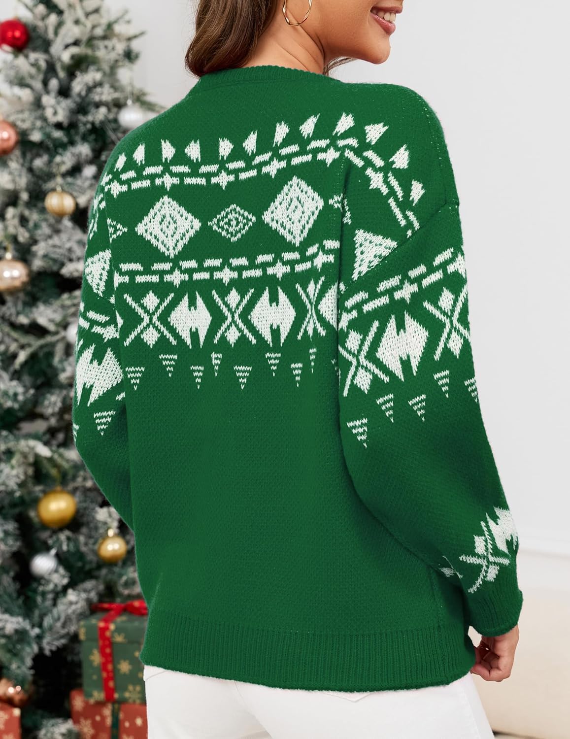 Womens Aztec Print Casual Sweater Tribal Pattern Loose Knit Jumper Pullover Long Sleeve Graphic Crewneck Sweaters - Image 3