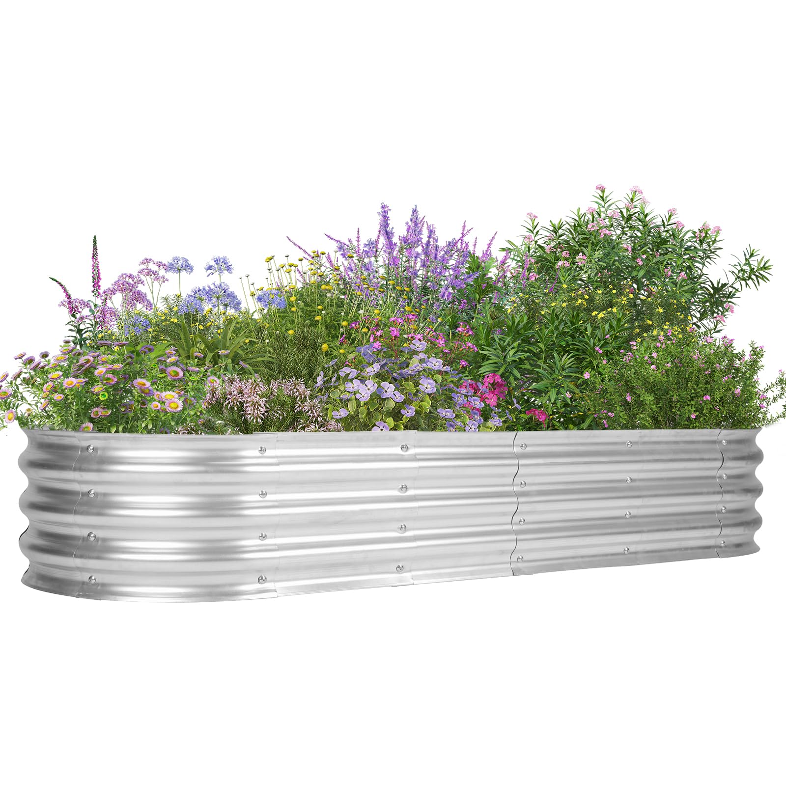 Cowvie Silver Galvanized Raised Garden Bed Kit, 180 X 60 X 30 Cm, Oval Planter Boxes For Vegetables, Flowers, And Herbs, Outdoor Use,