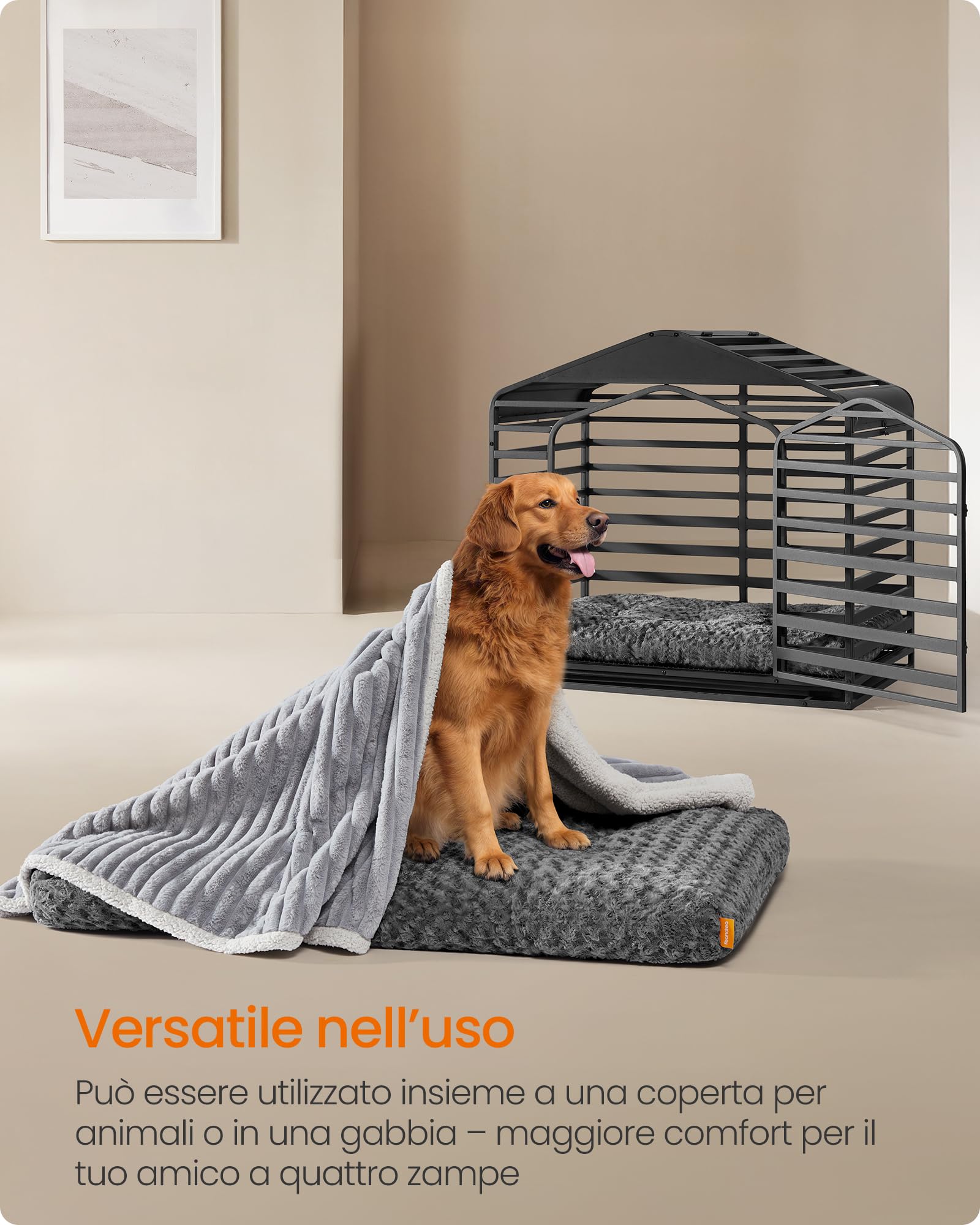 Feandrea Cuccia per Cani XXL Morbido Tappetino di Peluche 122 x 74 cm Lavabile Antiscivolo Grigio Ardesia