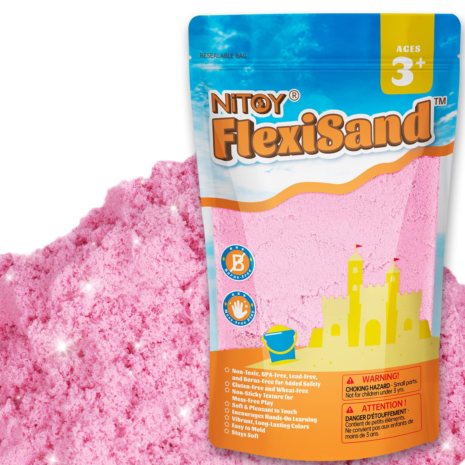 NiToy FlexiSand Toy Sand 2.2Lbs Moldable Sensory Sand for Kids Pink