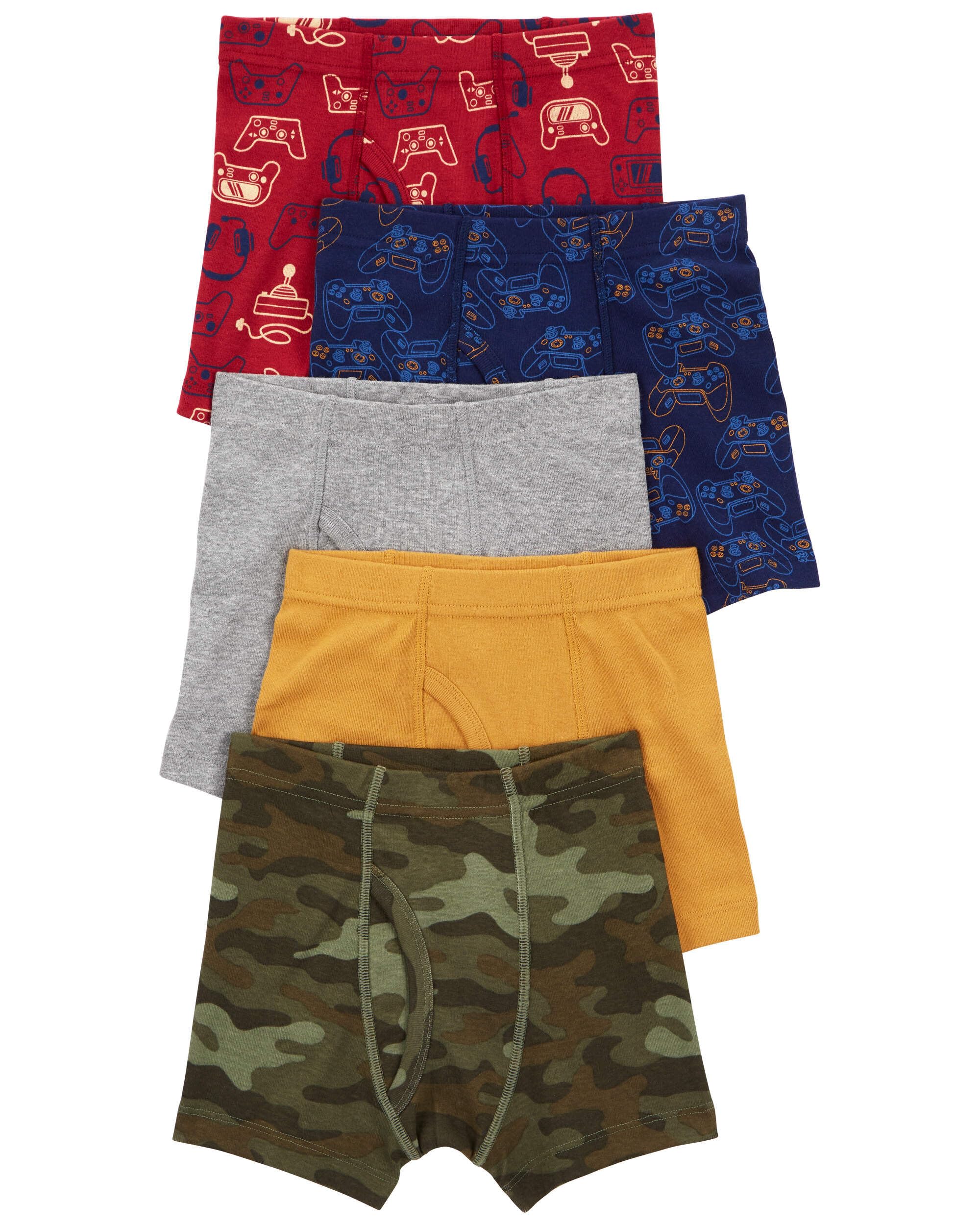 Carter's Boy's 5-Pack Cotton Boxer Briefs (Camo/Gamer, 2-3T)