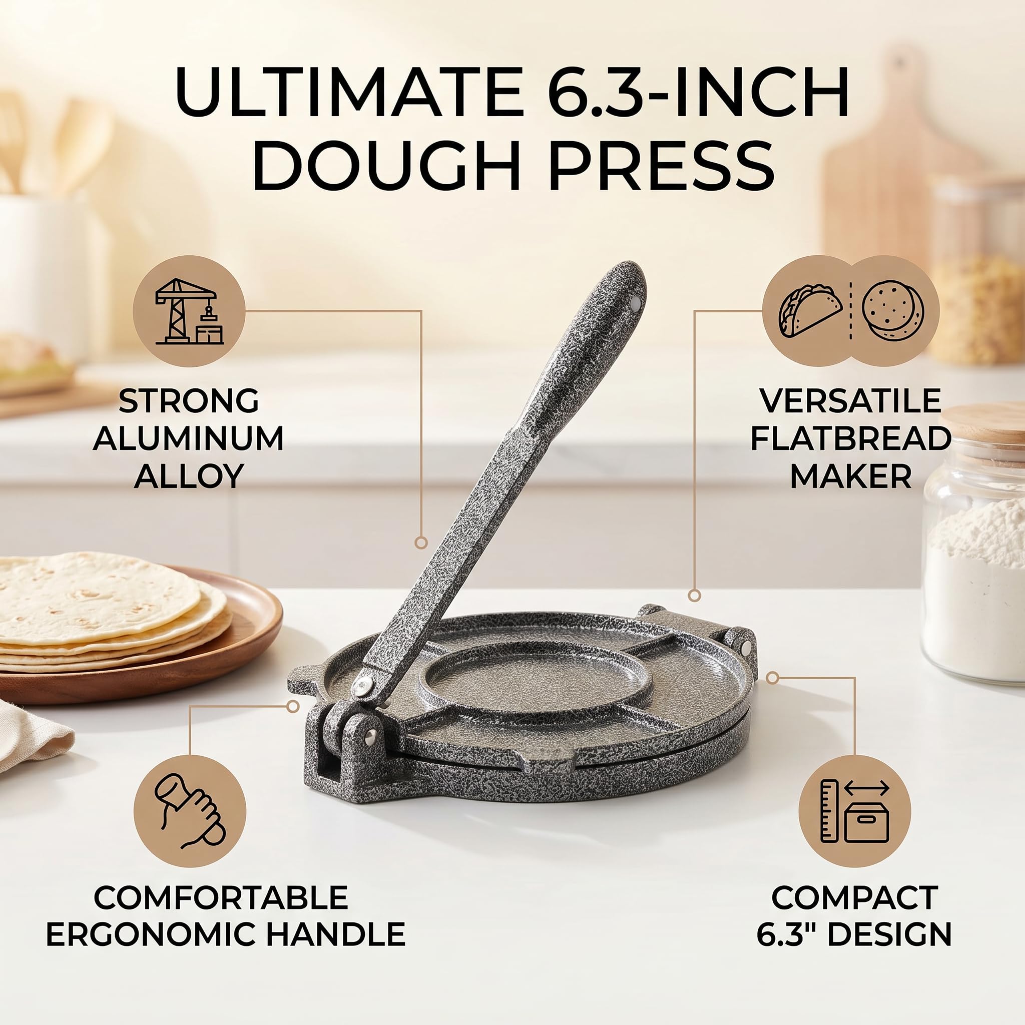 Máquina para Hacer Tortillas y Roti, Prensa para Tortillas, Aleación de Aluminio, Masa de Harina, Tortilla, Prensa para Tacos, Máquina para Hacer Roti para Desayuno en Casa,