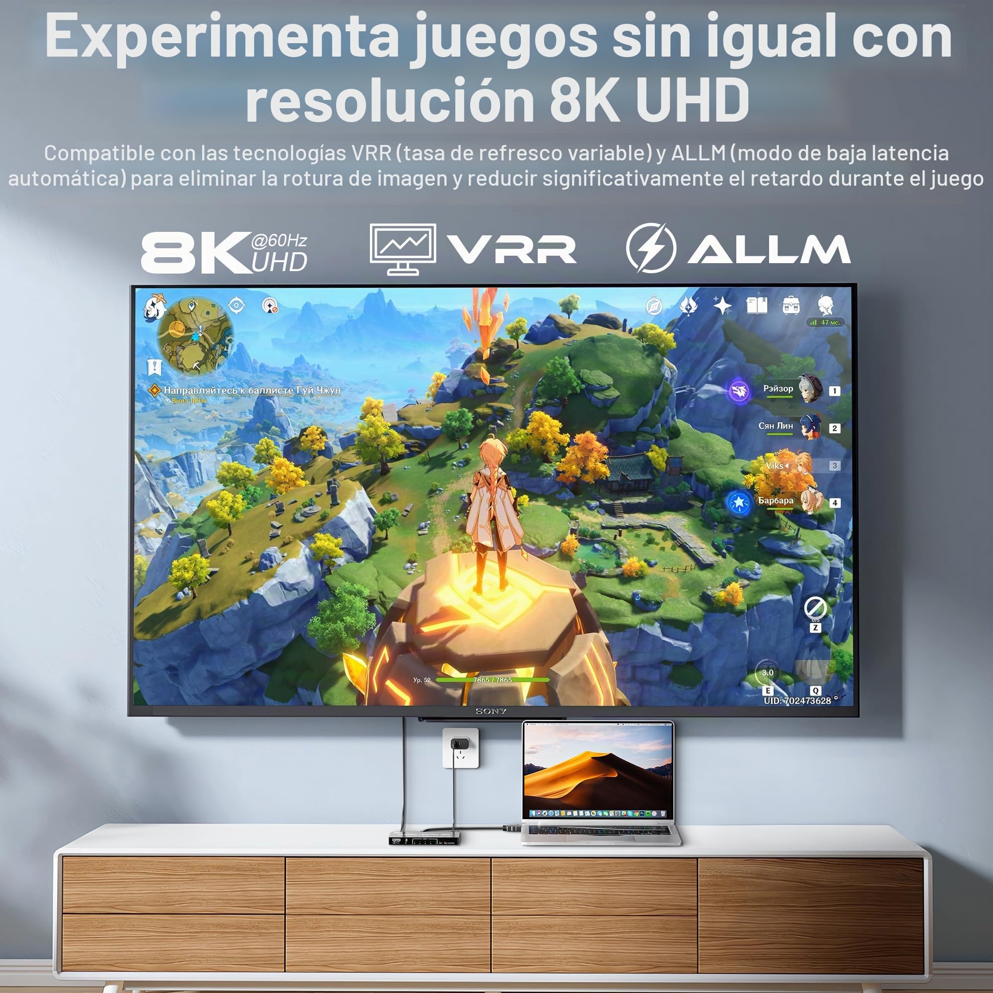 Switch HDMI 2.1 8K 60Hz 4K 120Hz Switcher, 8K Conmutador HDMI 5 Entradas 1 Salida, Selector Hub de Selección Automática 5 Puertos Soporte 8K 60Hz 48Gbps VRR HDCP2.3 HDR10
