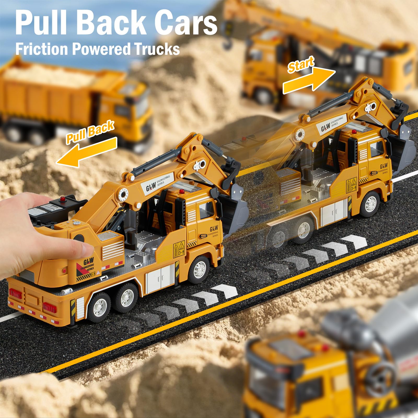 Tacobear Camión de Juguete 1:40 Transportador de Metal con Sonido y Luz Vehículos de Transporte Regalo Juguete para Niños 3 4 5 6 Años (Excavador)