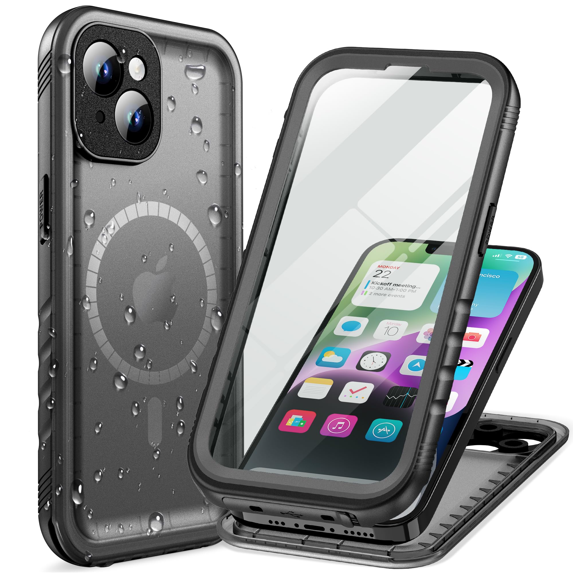 Cozycase TOP Cover Protettiva Magnetica Per iPhone 14 Plus Impermeabile Antiurto Compatibile con Magsafe IP68 Subacquea Antipolvere 360 Completa Integrale Custodia Militare Resistente Waterproof
