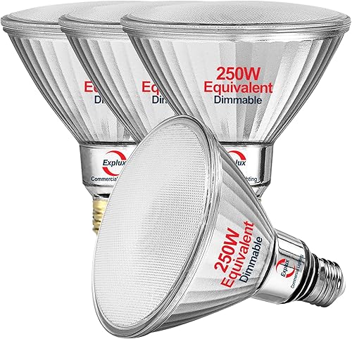 Explux - Bombillas LED PAR38 equivalentes a 250 W, superbrillantes, 2700 lúmenes, regulables, de vidrio completo, impermeable y antienvejecimiento,