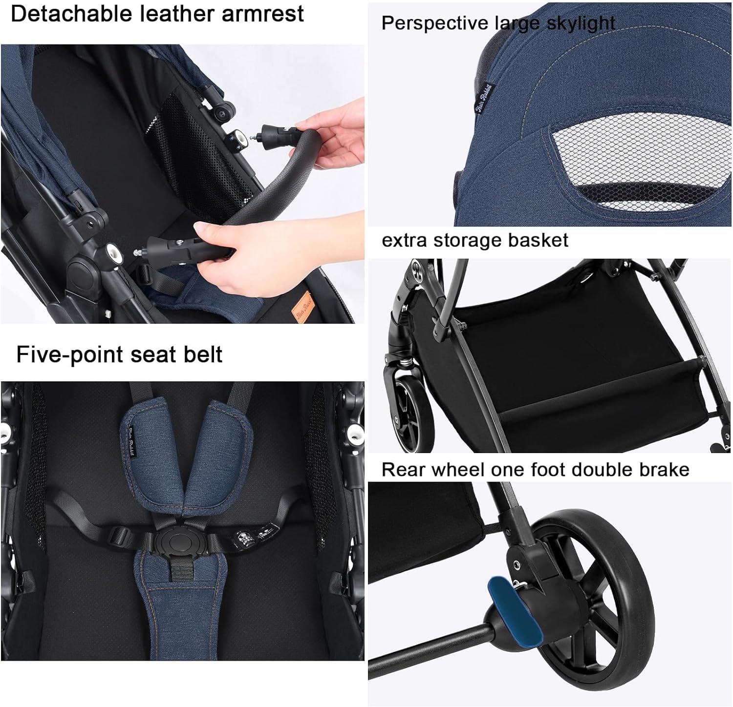 Poussette Tandem Pliable à Double siège - Poussette Double pour bébé - Réversible - Facile à Plier - Protection UV - Auvent de Poussette Tout Terrain séparable - Gris Rose