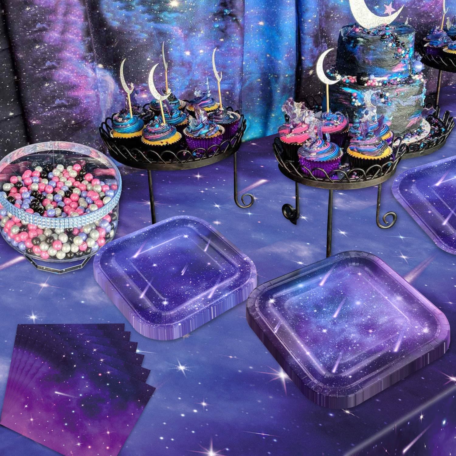 Outer Space Party Decorations for 20 Guests, Includes Astronauts Planet Paper Plates, Napkins, Outer Solar System Tablecloth for Birthday Party Kids Solar System Theme Party