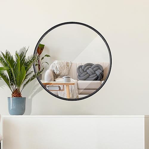 Miniatura 5 de Edvivi Espejo de pared redondo negro de 24 pulgadas, espejo redondo de baño, espejos circulares para pared, espejo de pared redondo con marco de