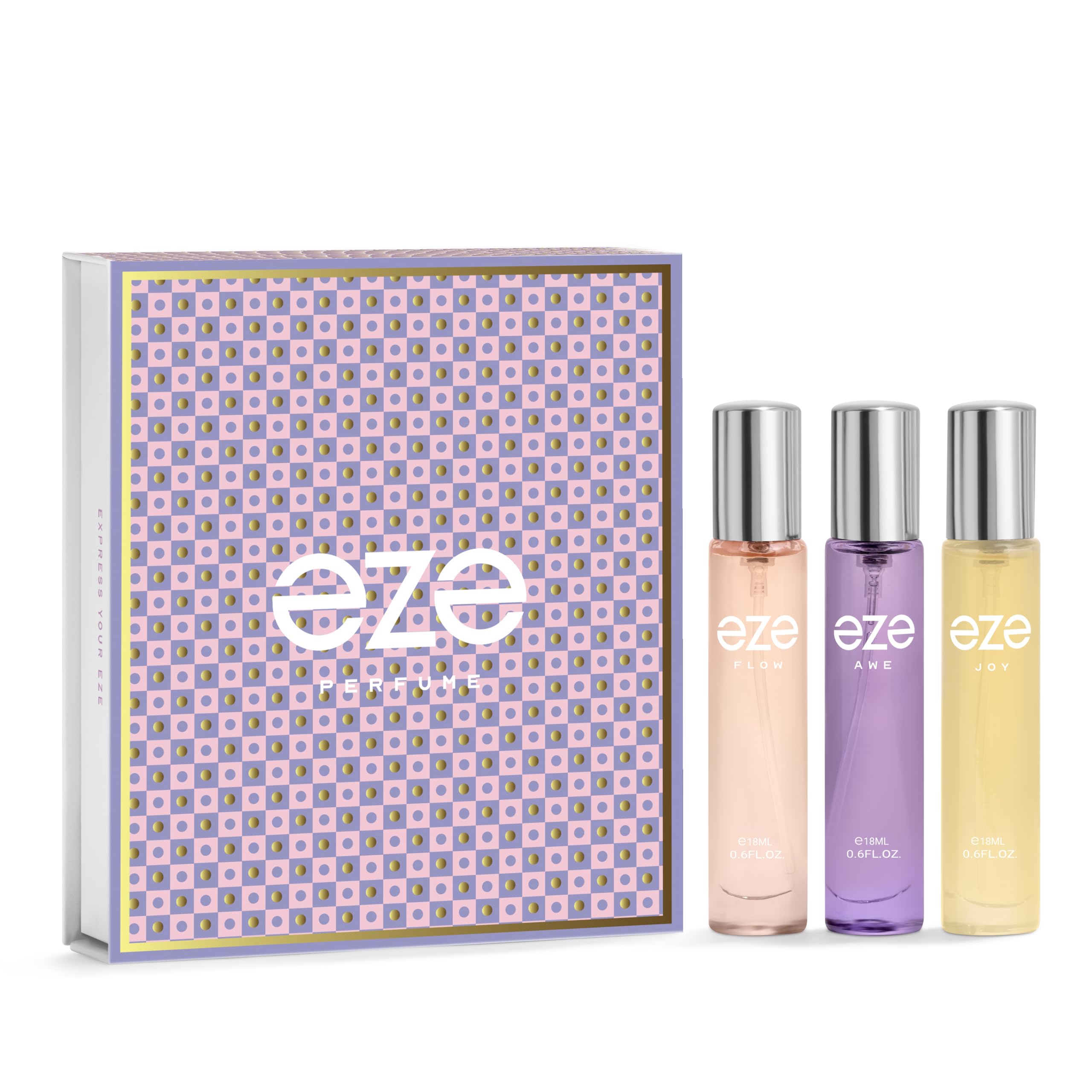 Eze Perfume Flow, Awe & Joy Perfume Gift Set for Women - Pack of 3 (18ml Each) | Premium and Long Lasting Fragrance | Luxury Scent Perfect for Work, Events & Special Occasions