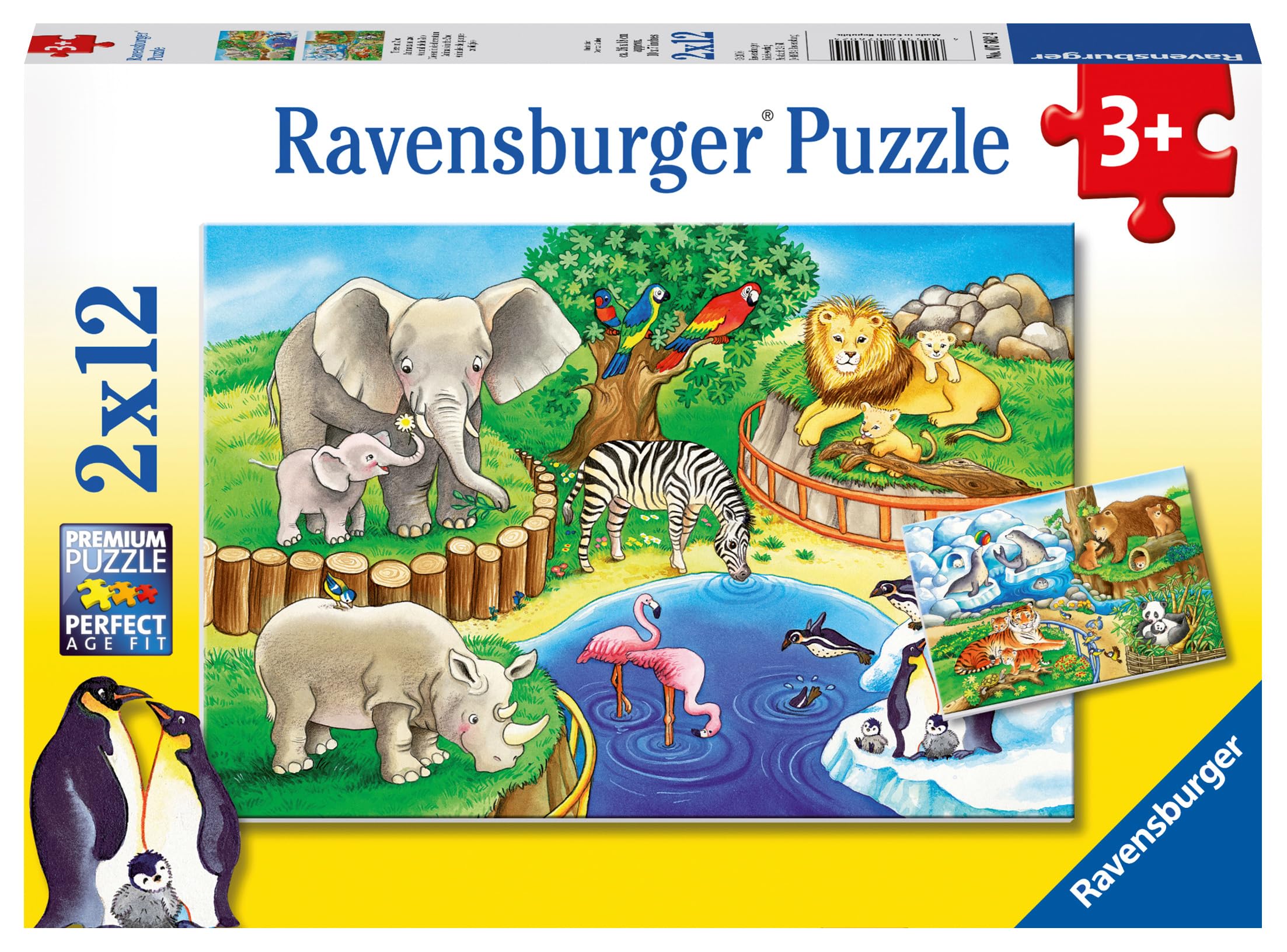 Ravensburger Time at The Zoo Jigsaw Puzzles for Kids Age 3 Years Up - Educational Toddler Toys - 2x 12 Pieces