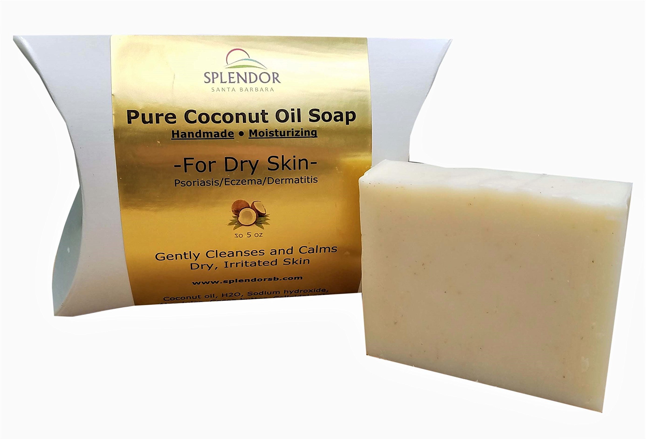 Splendor Santa Barbara Coconut Oil Face & Body Bar Soap - Vegan, Natural (Unscented, Fragrance-Free), Cold-Processed