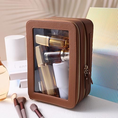 Miniatura 5 de SANHECUN Neceser de viaje transparente, neceser de viaje, bolsa de maquillaje, Marrón, Bolsa de cosméticos