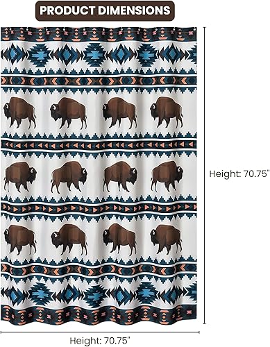 Miniatura 2 de AMAJY Cortina de ducha rústica del suroeste nativo americano, símbolo búfalo, bisonte, decoración de baño, accesorio de baño