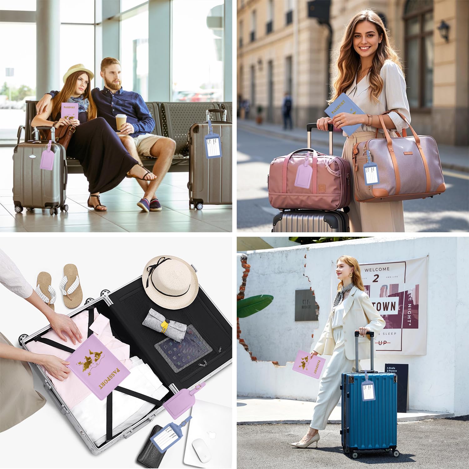 Custodia per passaporto, 2 pezzi Custodia per passaporto con 2 targhette per bagagli, Porta passaporto, Copertina per passaporto, Custodia per passaporto, Custodie per passaporto con targhette