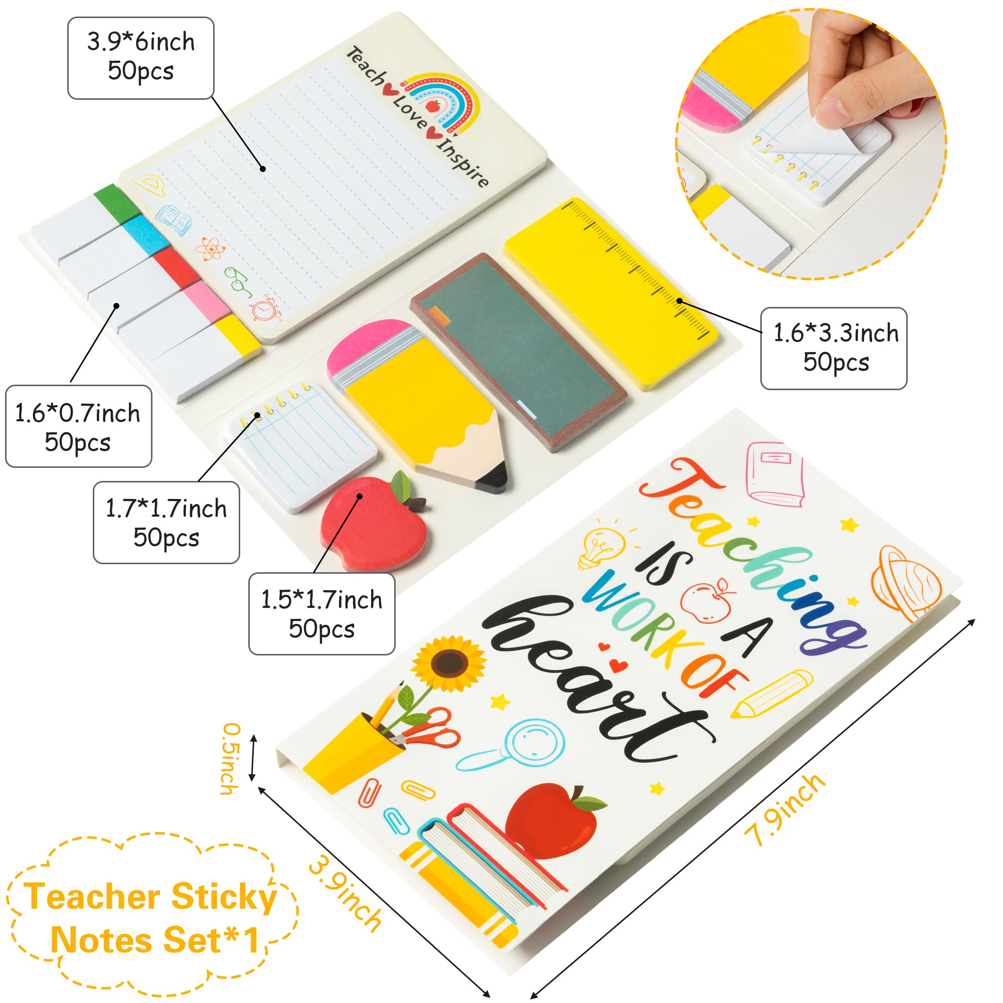 TirEurt 550 Sheets Teacher Sticky Notes Set Teacher Appreciation Gifts Bundle Writing Memo Pads Classroom Self-Stick Notes Pads Classroom School Supplies Page Marker Gift for Teacher Student - Image 2