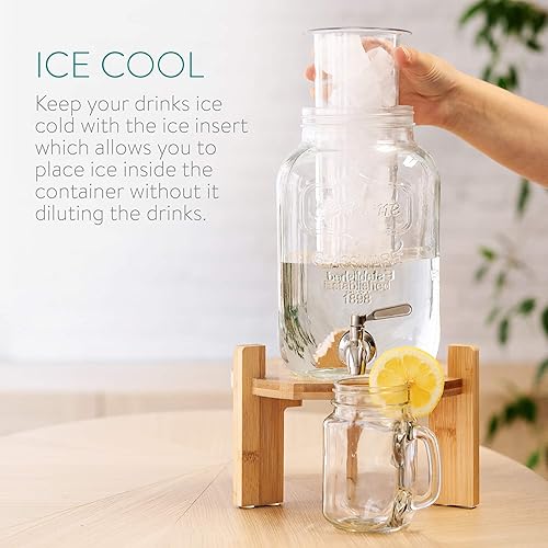 Miniatura 3 de Navaris Dispensador de bebidas con espita  Tarro de bebida de vidrio de 1 galón (4 L) con infusor de frutas e inserto de hielo  para bebidas frías,