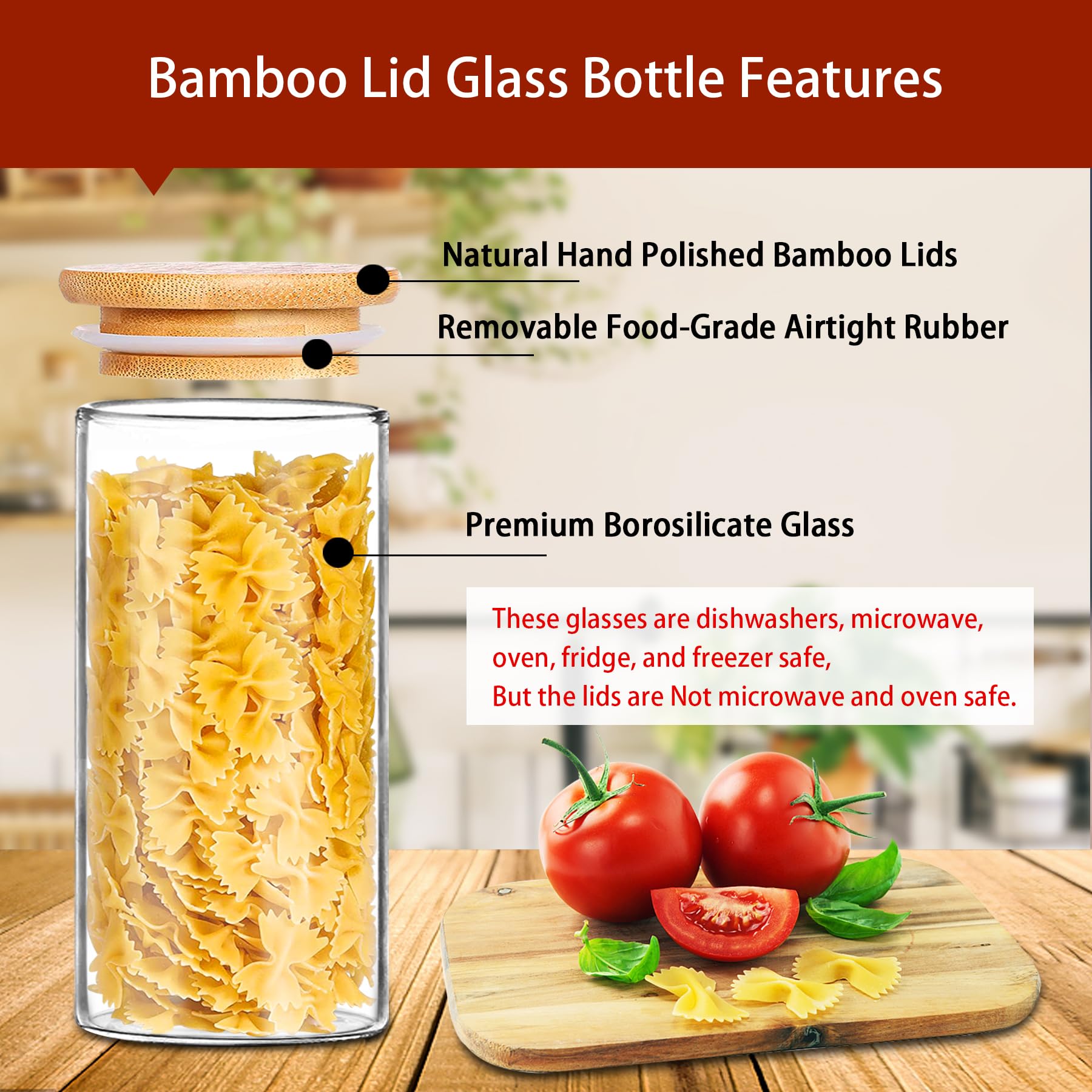 Lot De Six Bocaux De Conservation Avec Couvercles En Bambou Et En Verre 600 Ml Vidaxl