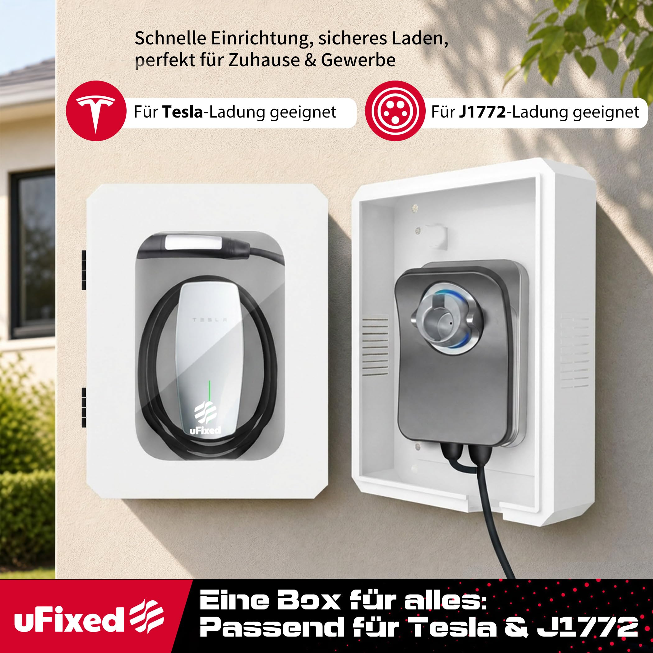 Weißer EV-Ladestation Schutzkasten – Wetterfest, Mit Schloss & Sichtfenster, Kompatibel mit Tesla Wall Connector & Wallbox Pulsar Plus, Einfache Montage
