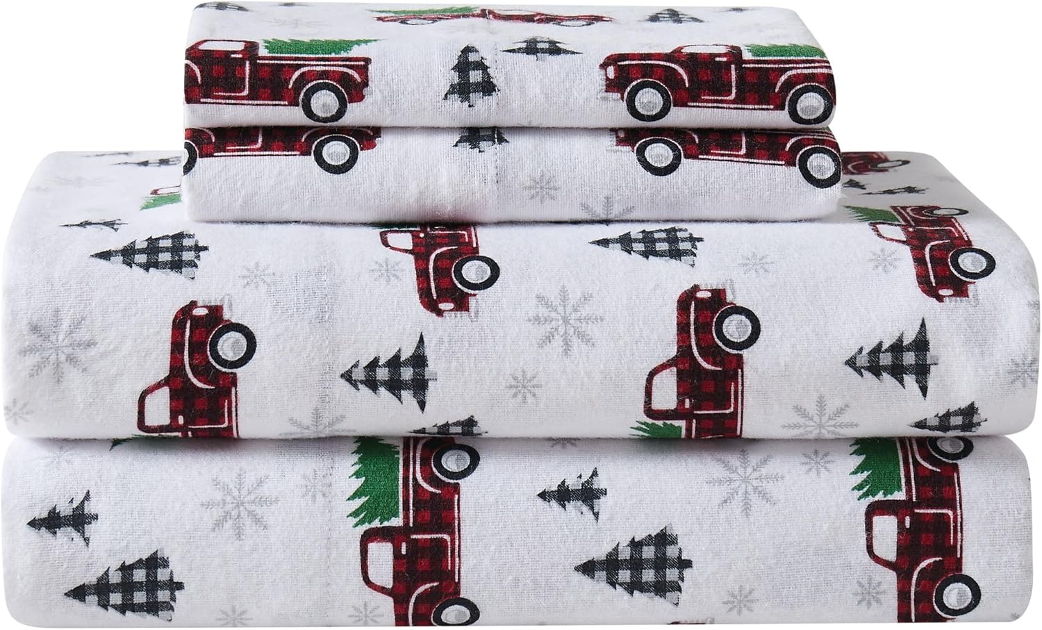 TRULY SOFT Holiday Truck Full Flannel Sheet Set
