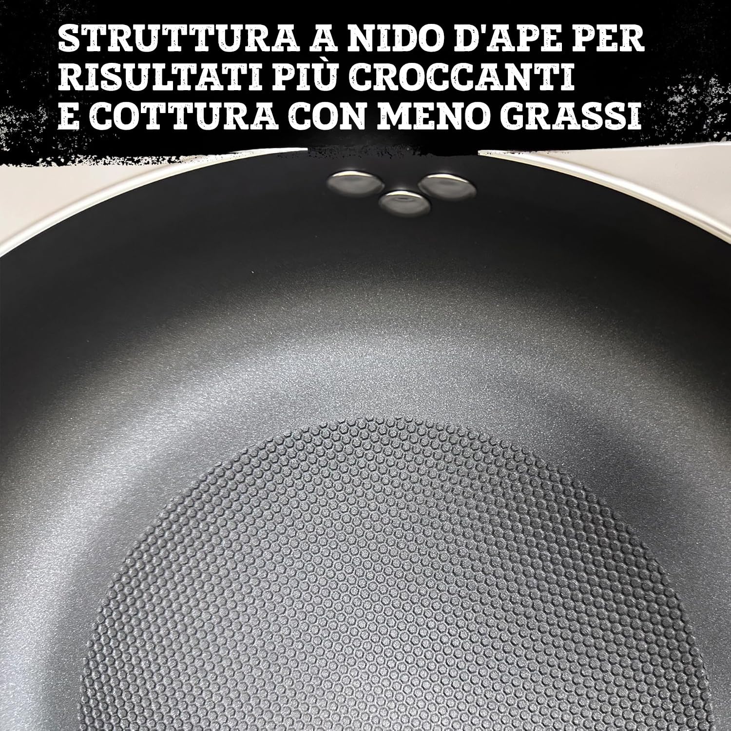 FMprofessional Set di 3 padelle professionali 20/24/28 cm, in alluminio leggero e resistente, adatte per induzione e tutti i tipi di cucine, antiaderente doppio strato, struttura a nido d'ape