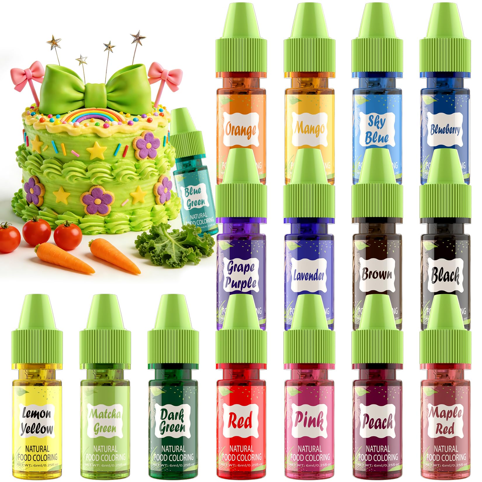 ERCorArt Natural Food Coloring Gel 16-Color Set