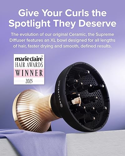 Miniatura 2 de Bellissima Diffon Supreme Difusor y Secador de Pelo para Cabello Rizado - Difusor XL para Ondas Largas, Rulos, Bucles - Botón de Enfriamiento -