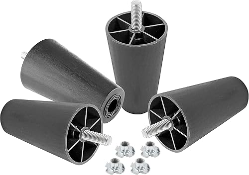 Miniatura 3 de 4 patas de sofá negras, patas cónicas de muebles de 4 pulgadas, patas de sofá de plástico con pernos de suspensión M8 para sofá, tocador, armario,