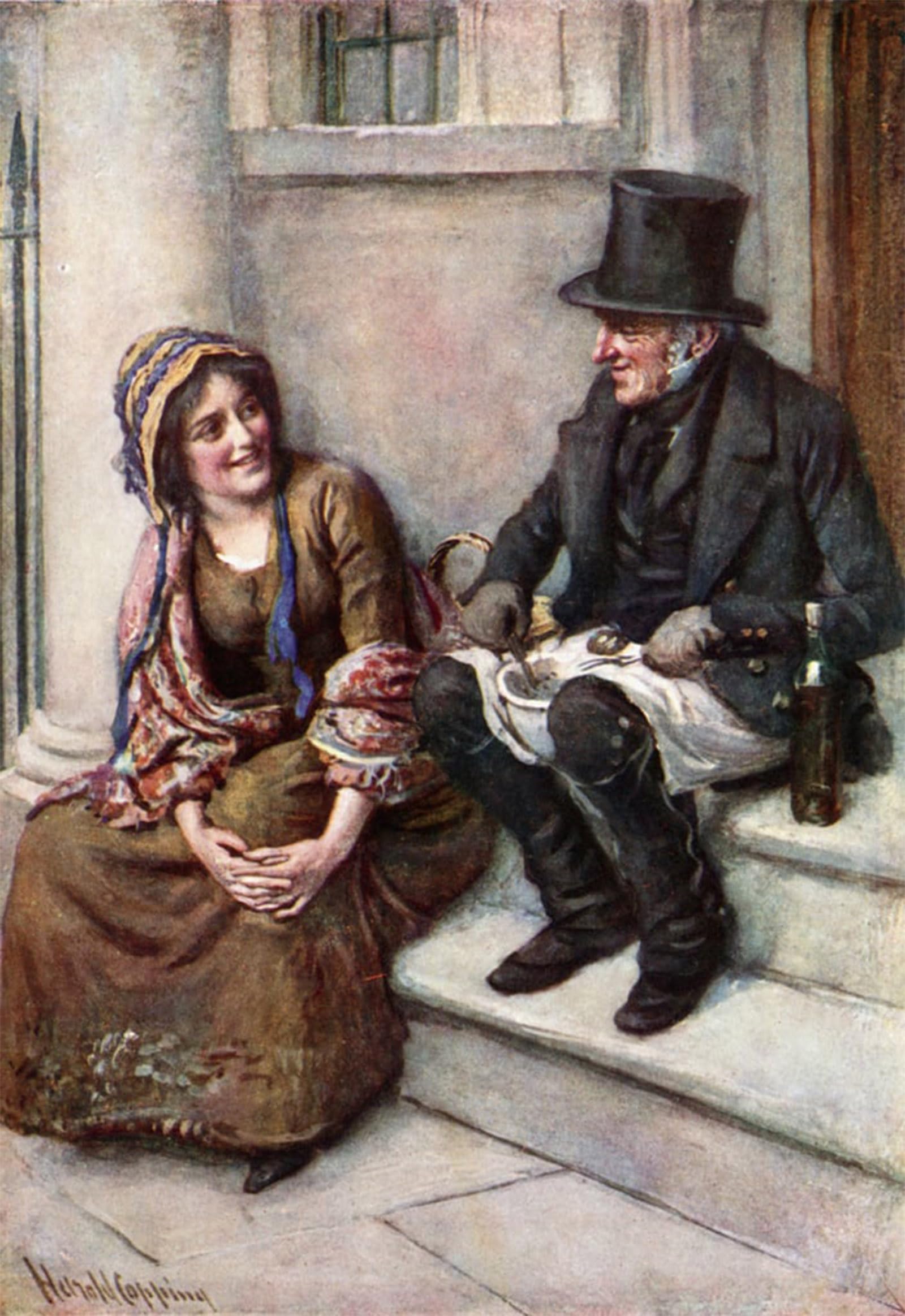 ARTXLXXBN Famous Prints Artwork Pictures Poster Painting Art Trotty Veck and His Daughter Meg by Harold Copping Artwork Landscape Pictures for Home Decor 60x90cm