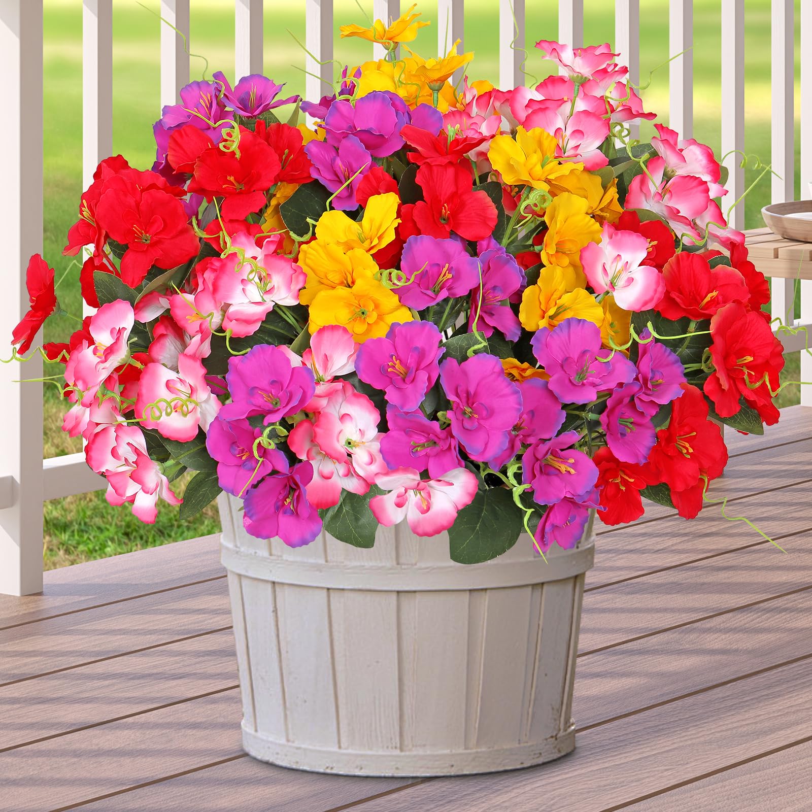 ASTNIC 8 Bündel Künstliche Blumen Balkon Kunstblumen, Draußen Wetterfest Kunstpflanzen UV-beständige Gefälschte Blumen Outdoor Balkonkasten Hochzeit Home Garten Seidenblumen Innen Außen Deko