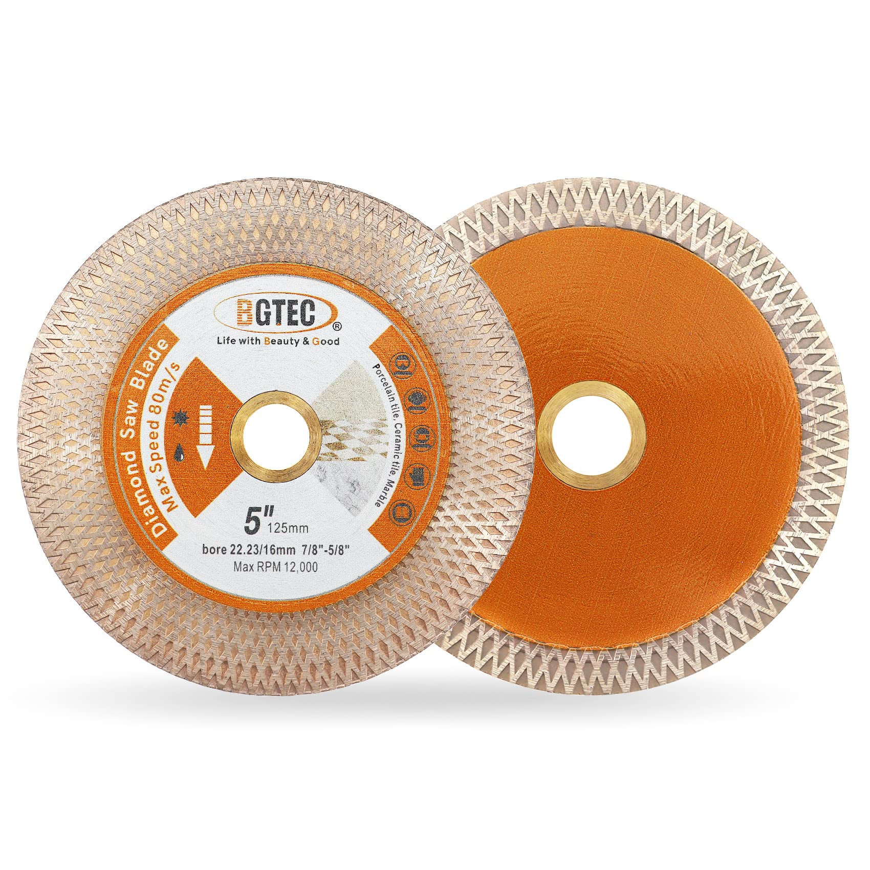 BGTEC Disco Diamantato corte Porcelanico - 2 Pezzi 125MM Lame Diamantate Taglio bilaterale con griglia a X per Porcellana, Granito, Ceramica, Quarzo e Marmo