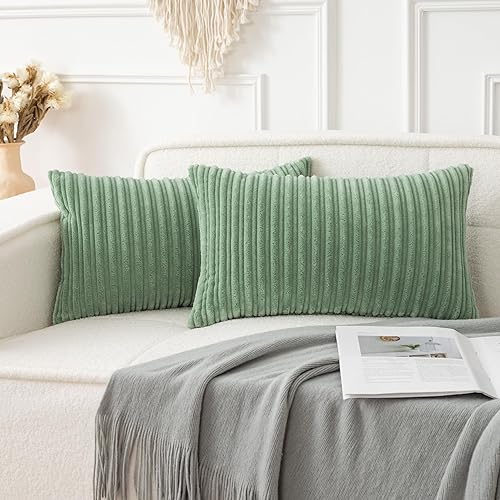 Miniatura 300 de UGASA - Juego de 2 fundas de almohada de terciopelo a rayas, funda decorativa para cojín con cremallera oculta para el hogar, sofá, dormitorio,