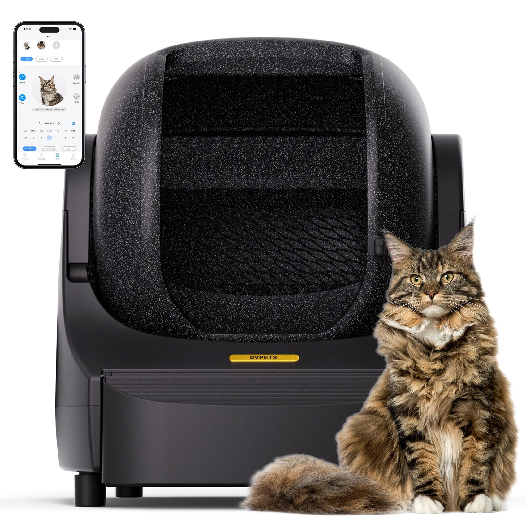 Open-Top Design 89.5L Extra Large Automatic Cat Litter Box with Mat, Integrated Safety Protection for Multi Cats/Self-Developed APP Control/Odor Control (Black) 2.4GHz