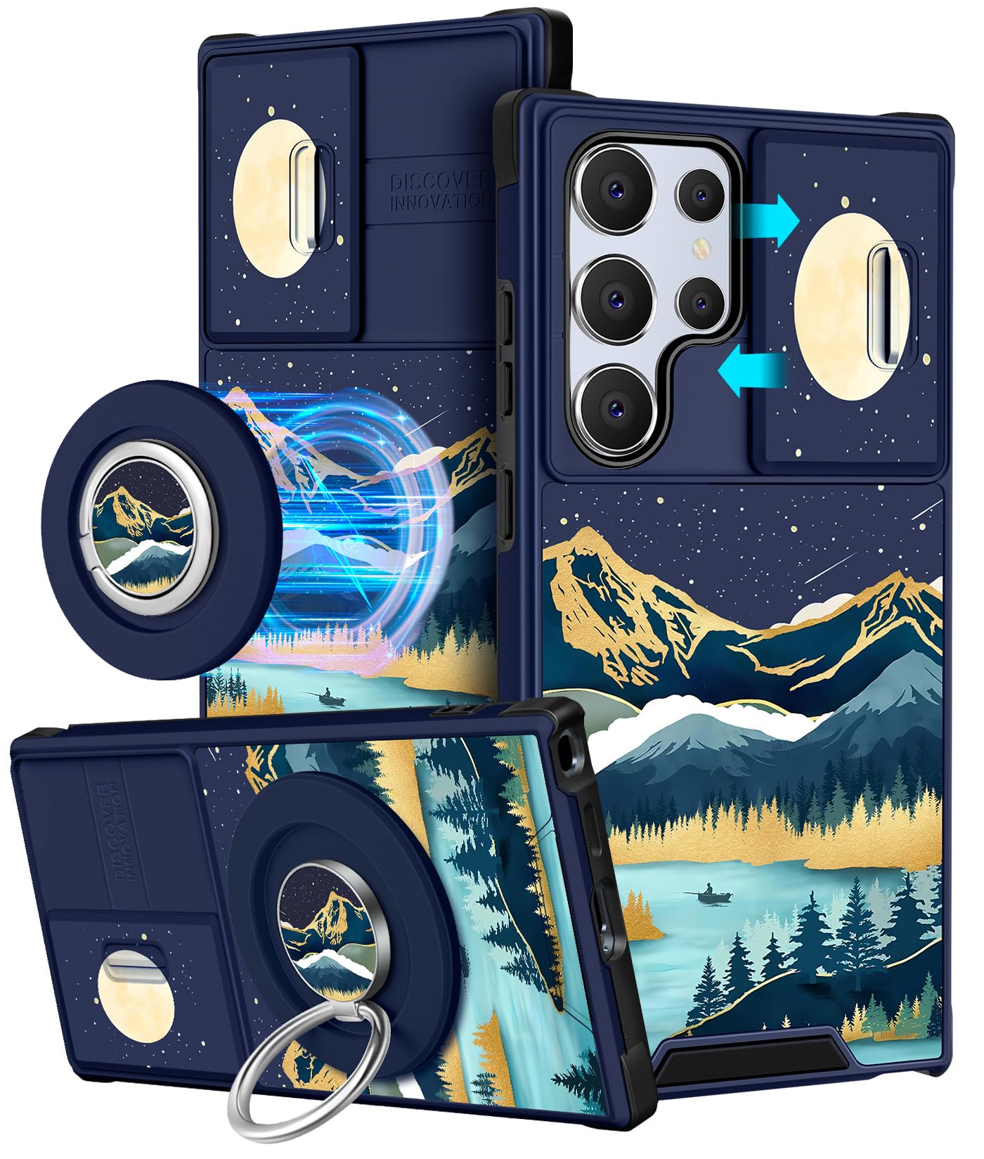 Funermei for Samsung Galaxy S24 Ultra Case - [2in1] Women Cute Girls Phone Cover Girly Aesthetic Mountain Unique Design Camera Cover Compatible with