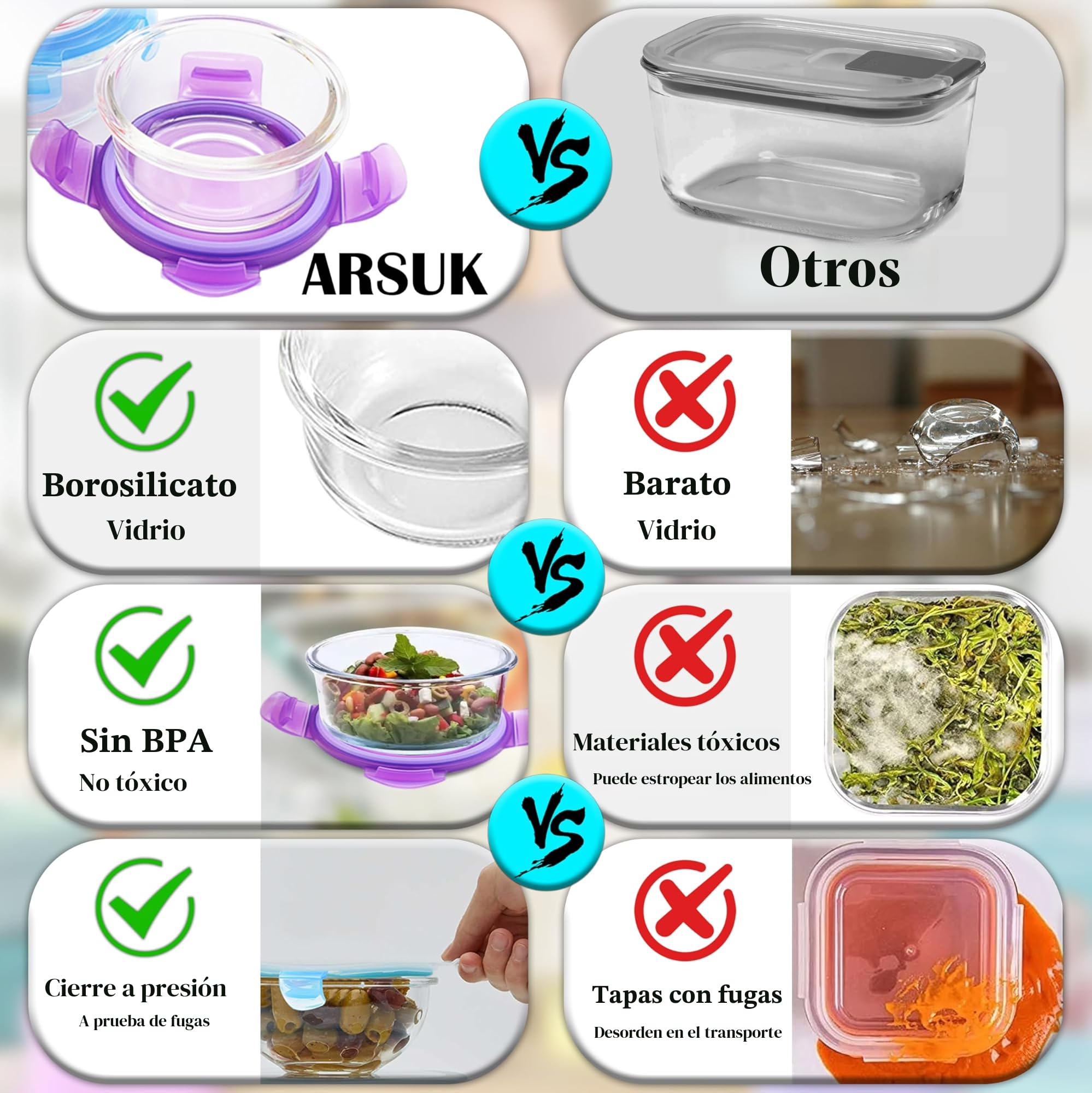 ARSUK Recipientes de vidrio para almacenamiento de alimentos para bebés, cuencos de destete pequeños, ollas para aperitivos para niños pequeños - 6 x 200 ml