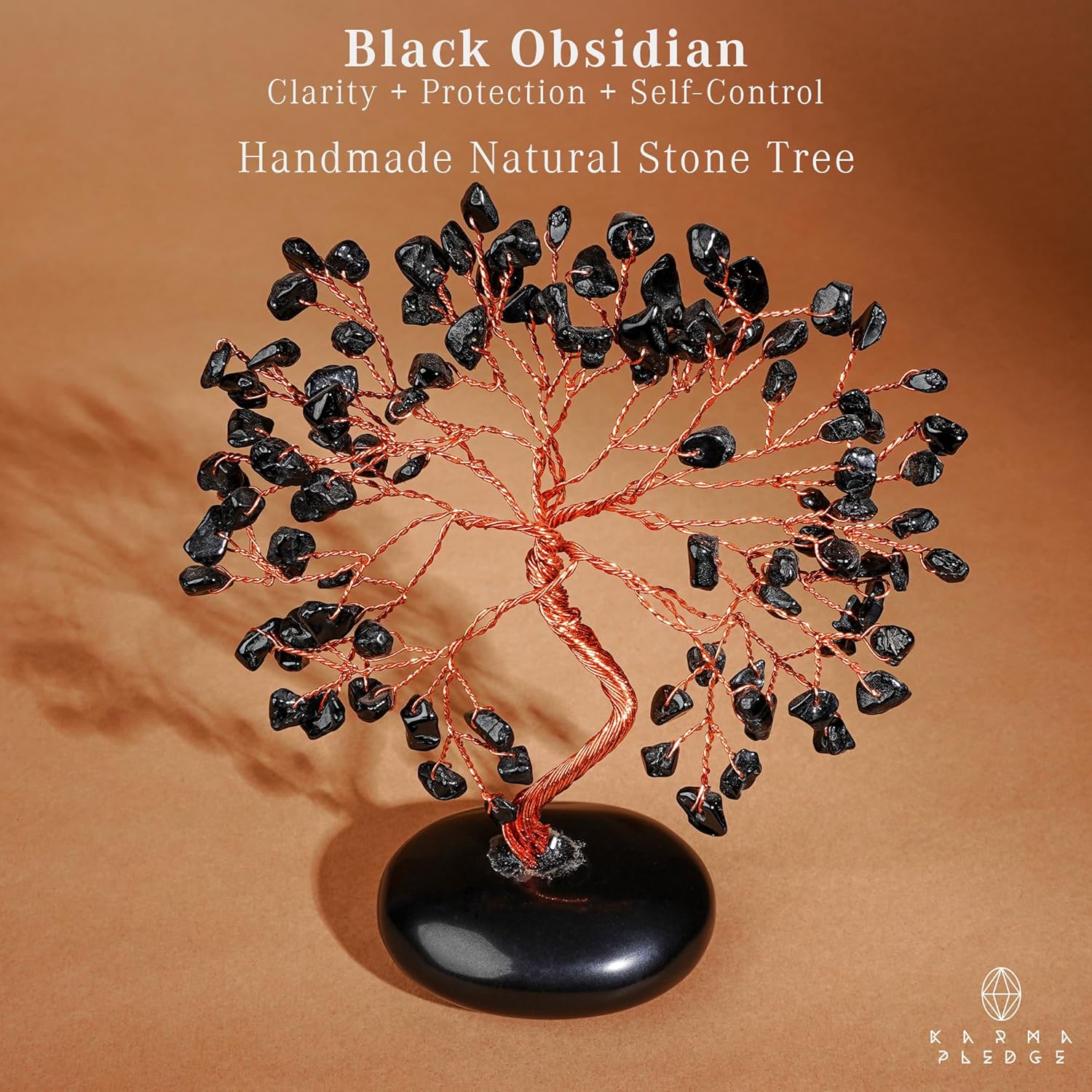 KARMAPLEDGE Black Obsidian Crystal Tree of Life Gifts for Women, Home and Office Desk Decor, 7 Chakra Reiki Healing, Tree for Positive Energy, Good Luck, Money, Meditation, Birthday Gifts - Image 2
