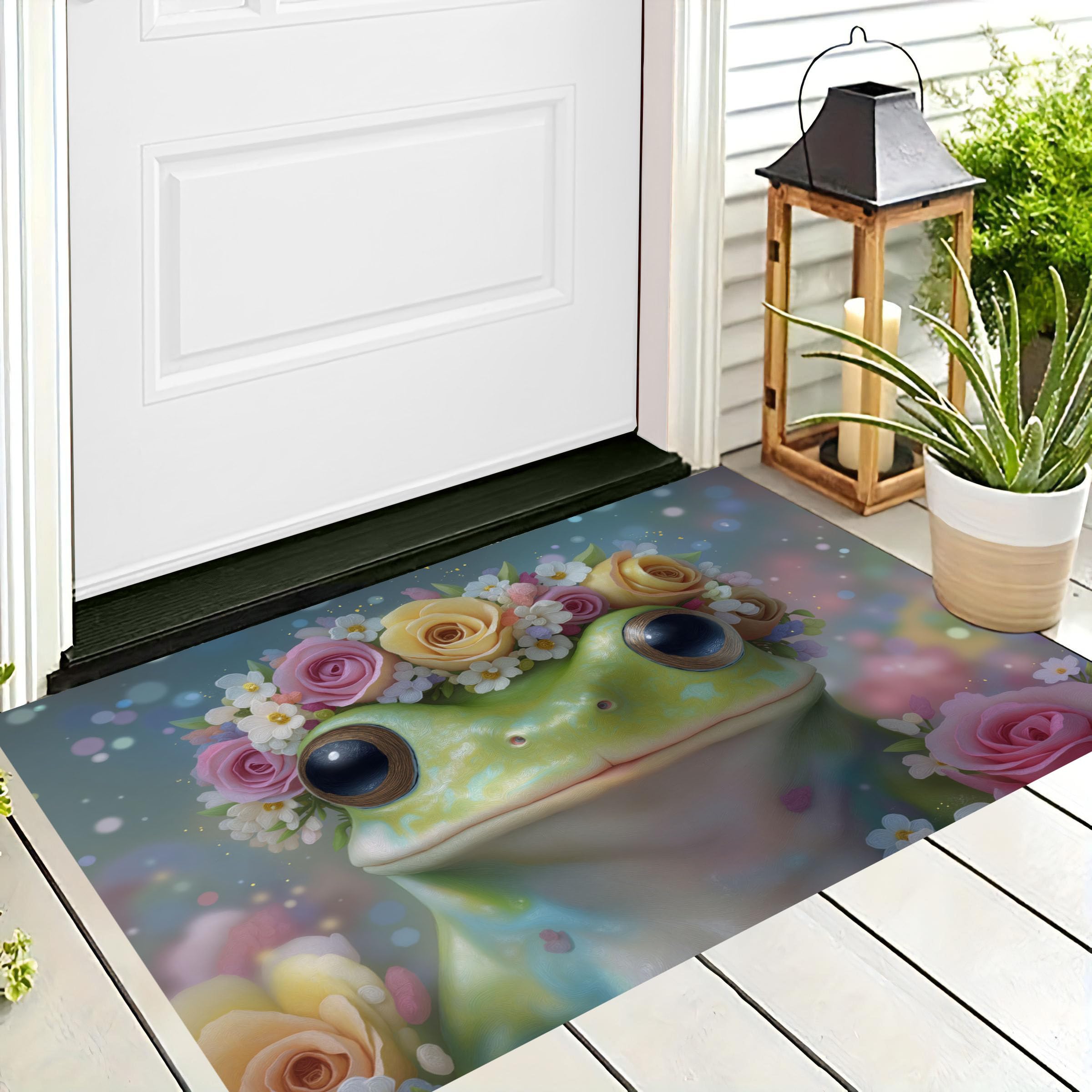 Paillasson interieur entrees 80x120 cm vert motif grenouille huile antidérapant