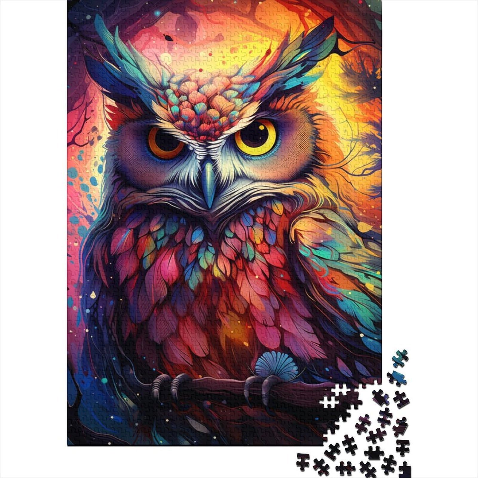 Owl 1000 Piece Jigsaw Puzzle for Adults Vibrant Colors Paper Puzzle Game Artistic Style Home Decoration Leisure Hobby Stress Relief Activity 52x38cm/1000pcs