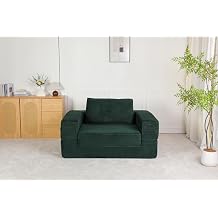 58" 3-in-1 Convertible Lazy Cloud Sofa, Lazy Lounge Chair Indoor with Corduroy Fabric, Adult Bean Bag Chair with Memory Foam for Living Room, Dark Green