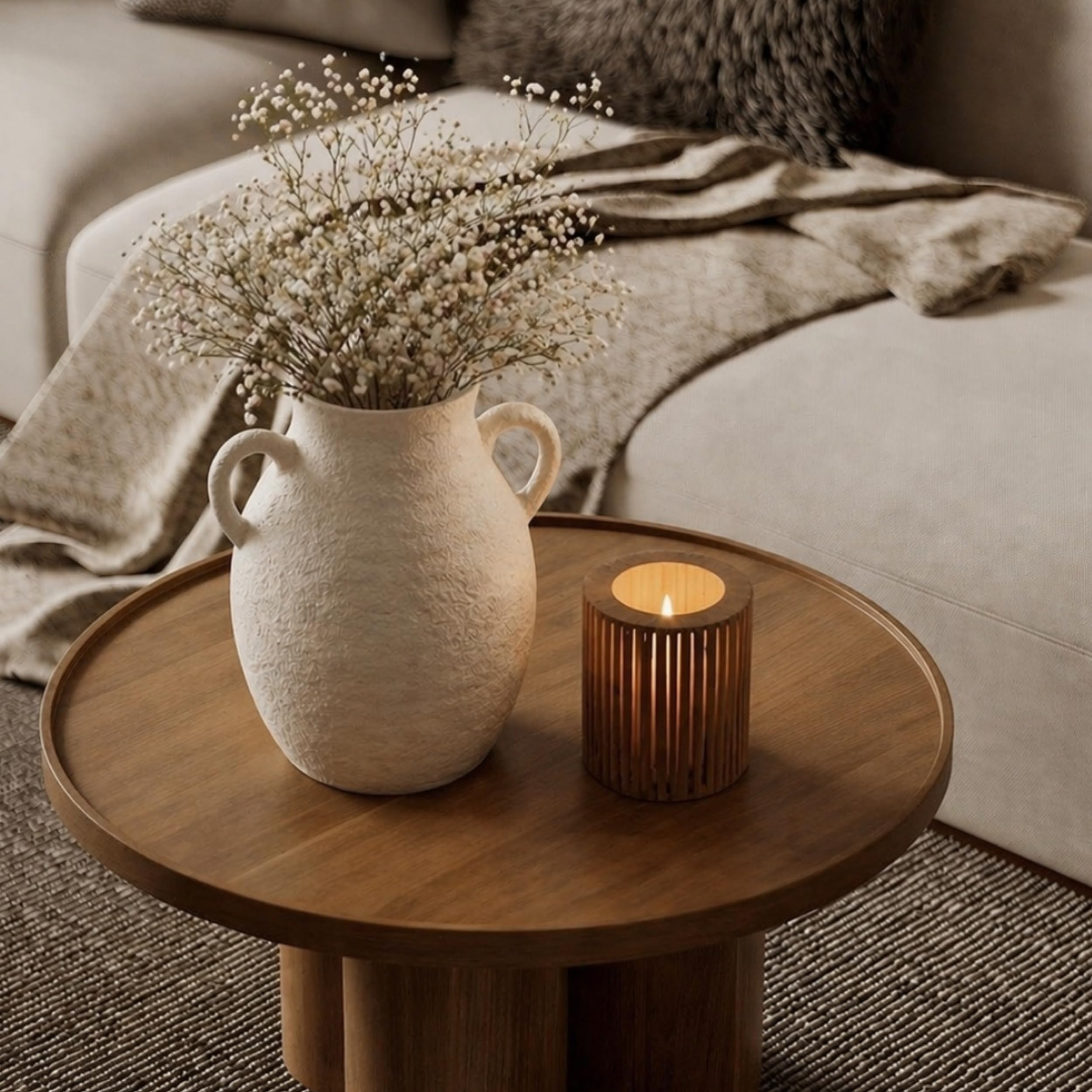 Renoria Revenne Ceramic Decorative Vase with Dual Handles | Textured Matte Off White Finish | Sculptural Modern Vase for Living Room, Console Table, Shelf & Home Decor-image-22