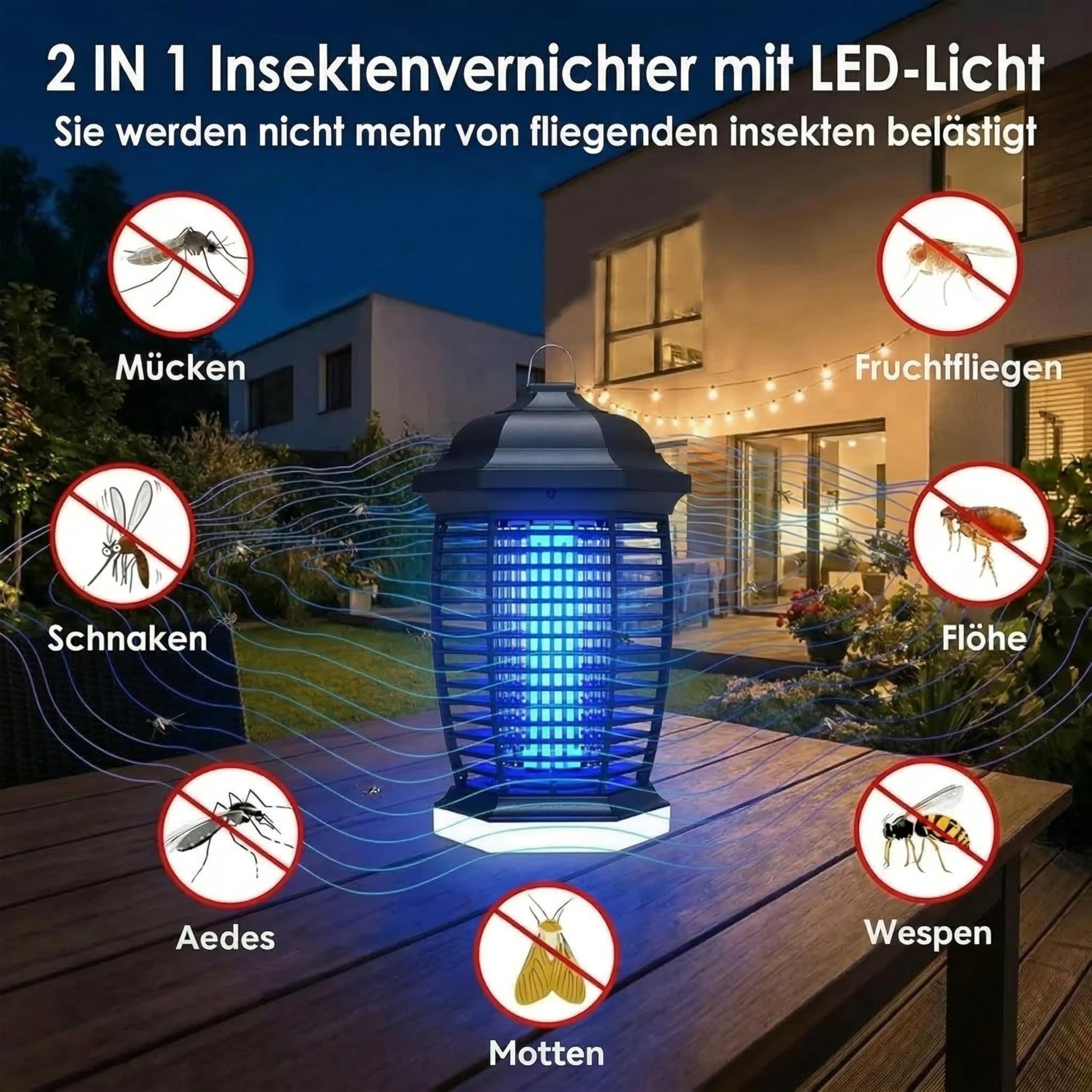 seenlast Insektenvernichter Elektrisch 4000V, 18W UV-Lampe Stark Elektrischer Insektenfalle Mückenlampe,Elektrische Fliegenfalle Mückenfalle Mückenabwehr für Garten Innen und Aussen (1,8M)