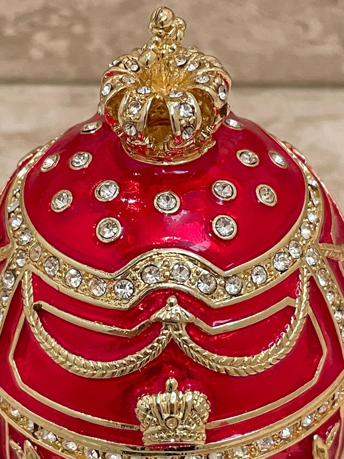HANDMADE Ruby Red Faberge Egg Jewelry Necklace Russian Faberge Easter Eggs 200 HANDSET AUSTRIAN Crystals Fabergé Egg Jeweled Trinket Box Anniversary present for her 18 years birthday gift 24kGold
