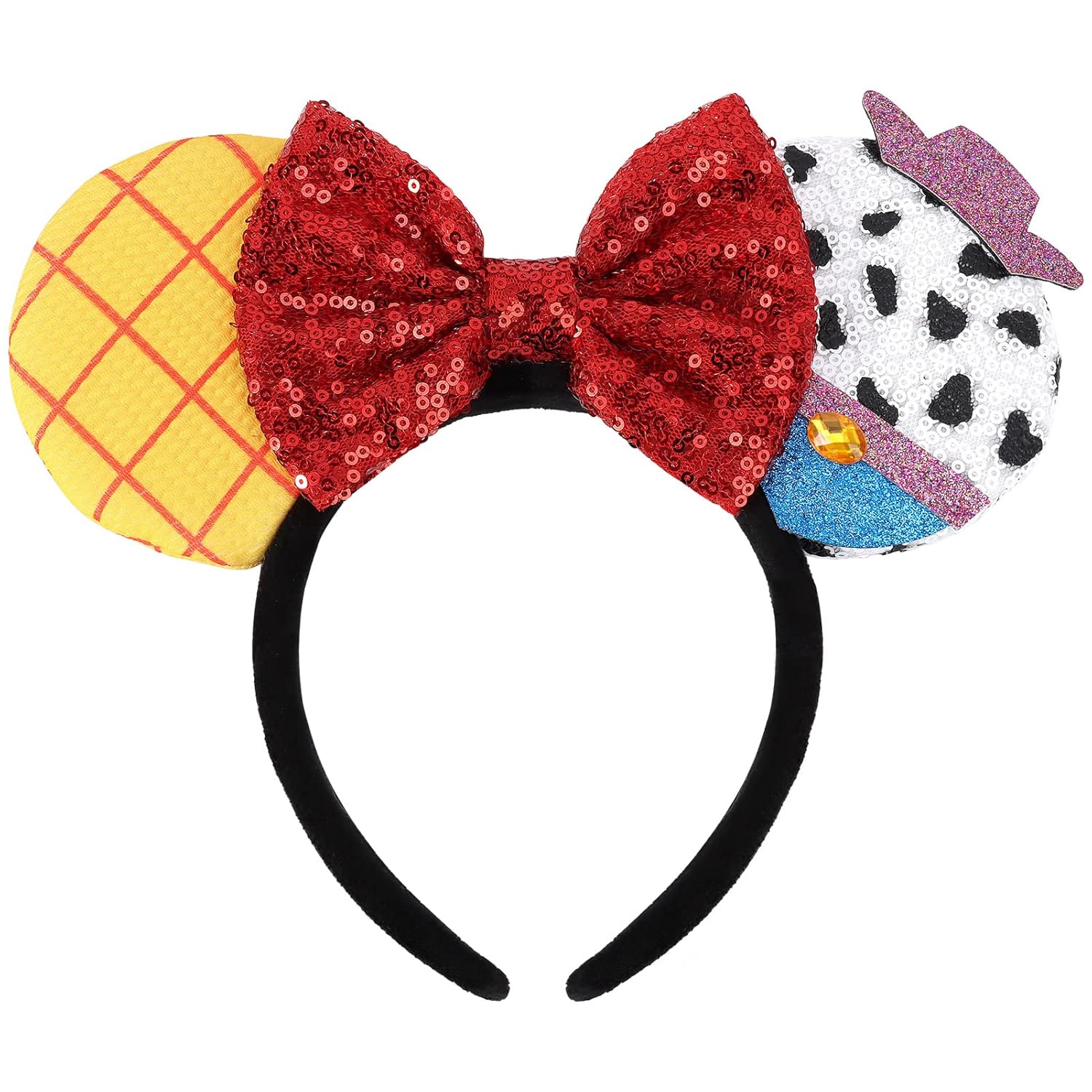 Mouse Ears Headband, Extra Thick & Soft Ear Headband for Adult Women Grils, Sequin Shiny Bow hairband for Cosplay Party Trip Hair Decorations (TS Yellow)